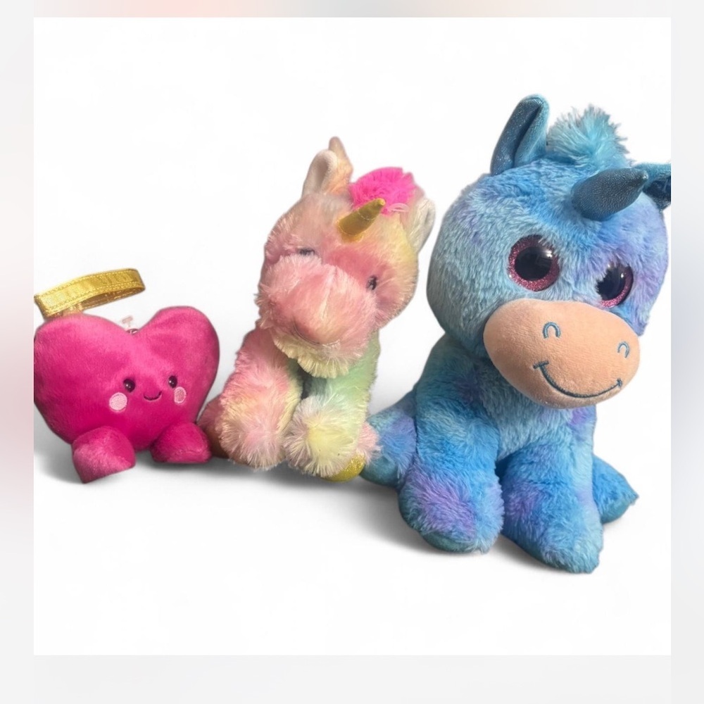 Rainbow Unicorn and Blue Plush Toy Set